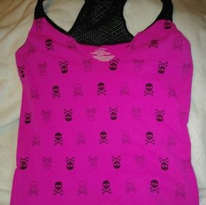 SKULL PRINT, MESH BACK TANK TOP